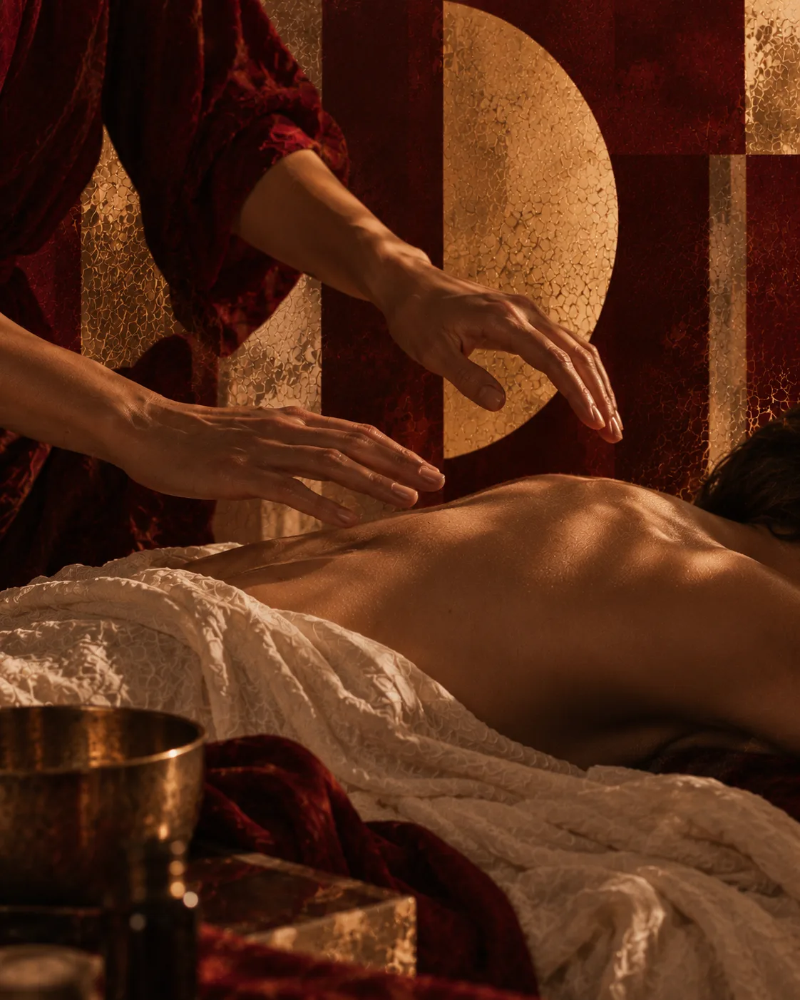 Hands demonstrating slow, attentive Tantric Massage for a couple