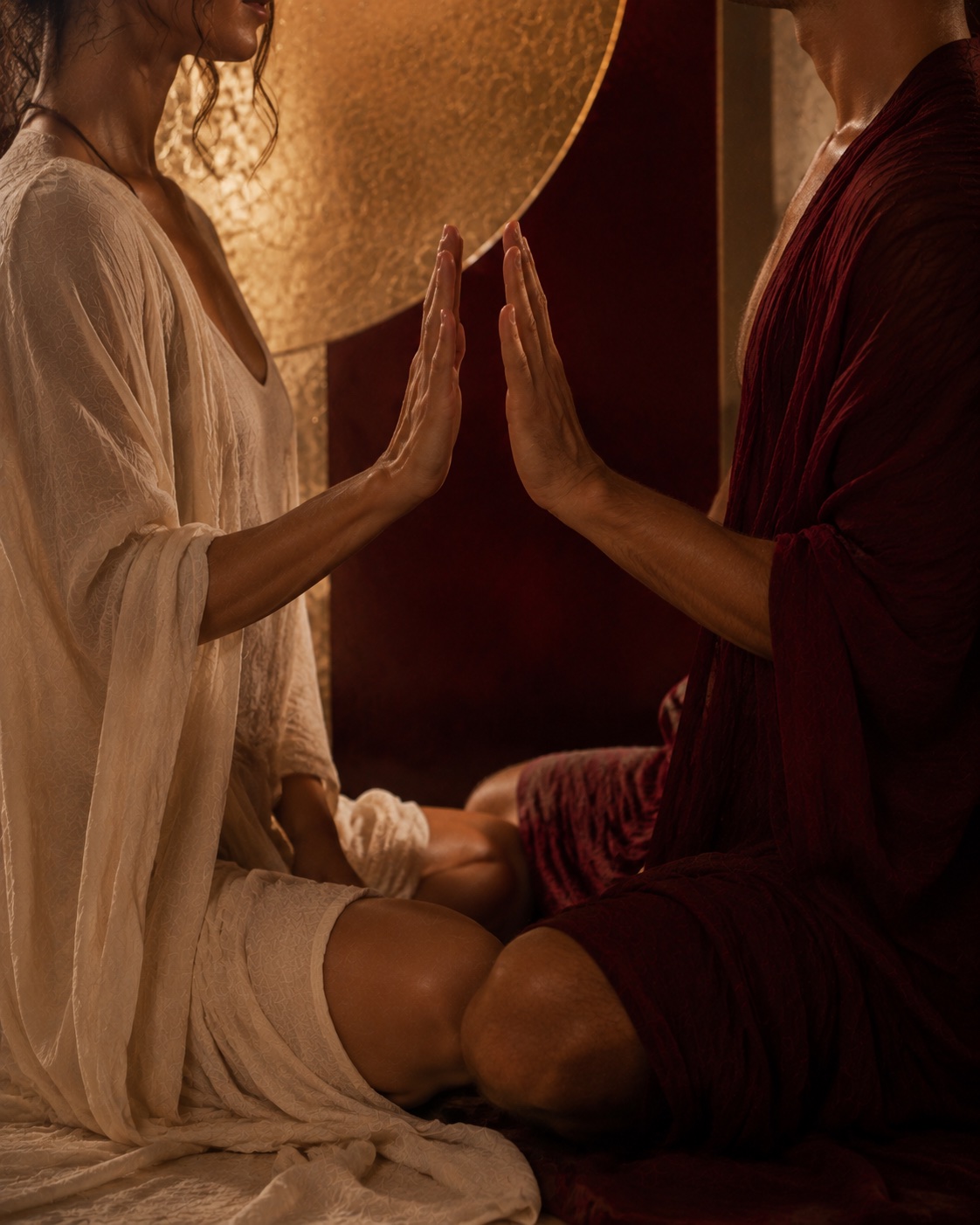 A couple learning attentive Tantric Massage touch