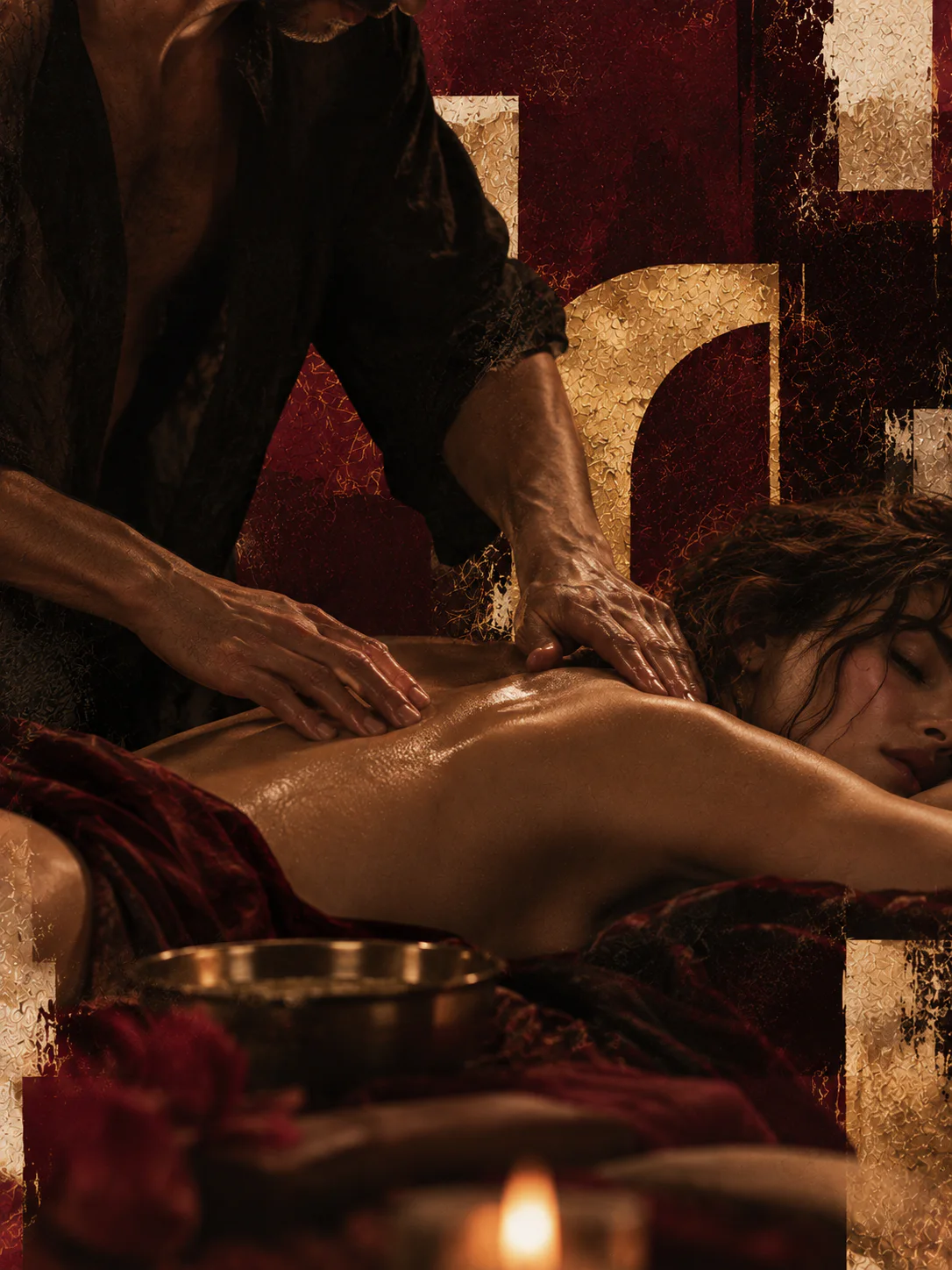 Attentive hands giving a full-body Tantric massage